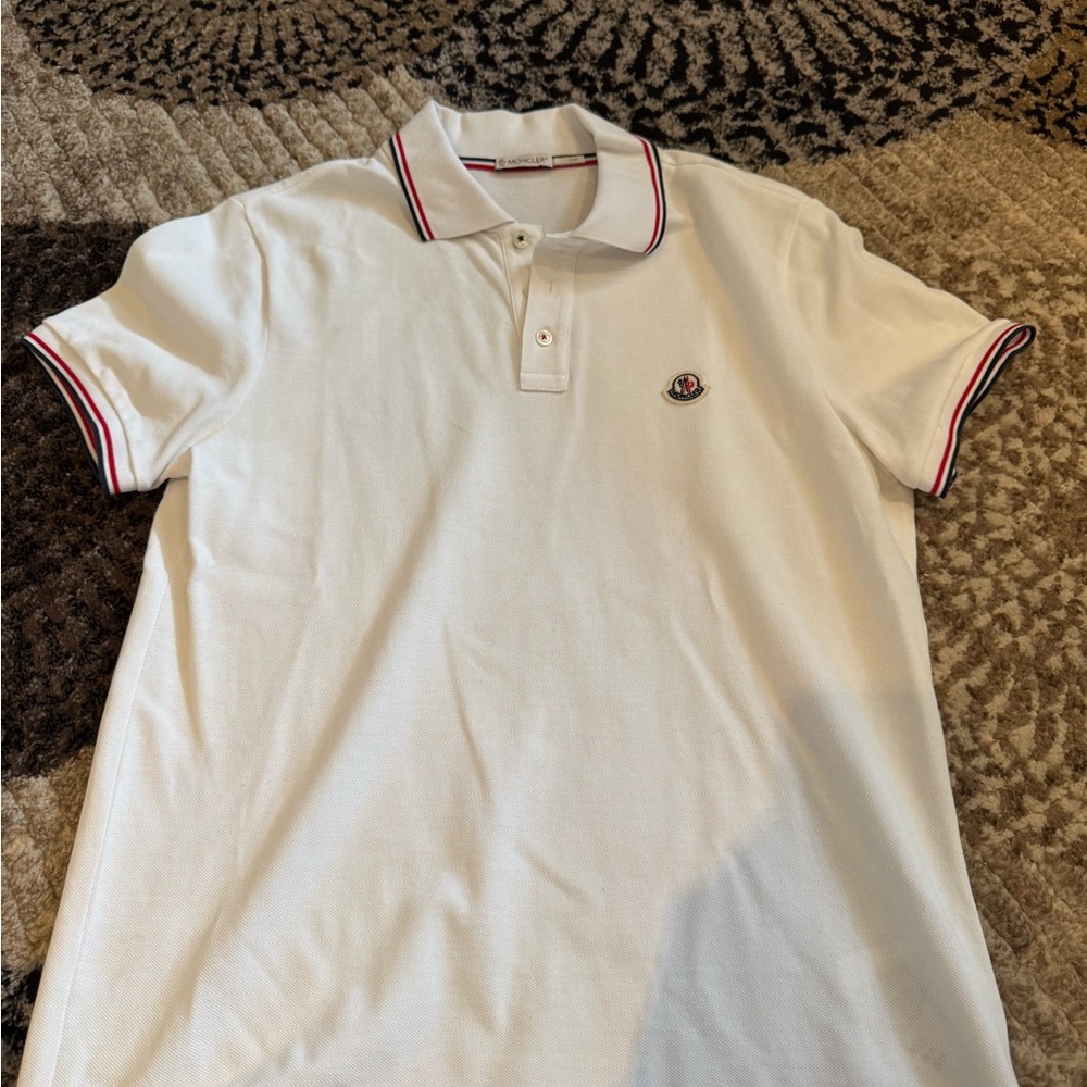 Moncler White Polo with Red and Black Accents